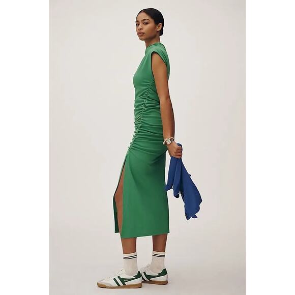 NWT Anthropologie The Maya Ruched Cowl-Neck Midi Dress $160 X-SMALL Green - Picture 2 of 4